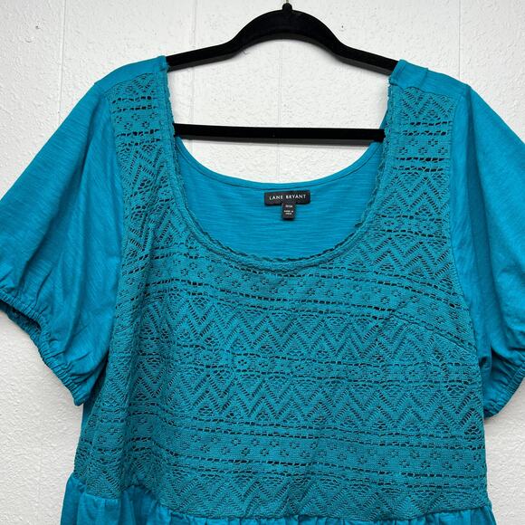 Lane Bryant Blue Ruffle Hem Top Womens 22/24 Peplum Lace Puff Sleeve Stretch - Picture 3 of 11